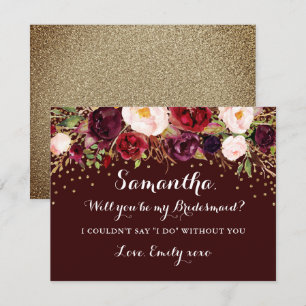 Floral Burgund Gold werden Sie meine Bridesmaid se Einladung
