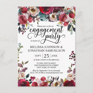 Floral Burgund Merlot Engagement Party Einladung