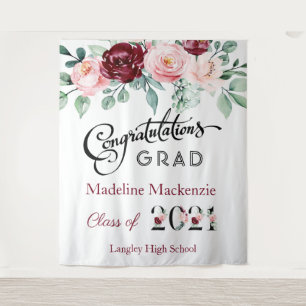 Floral Burgund Rosa Abschluss 2021 Hintergrund Wandteppich