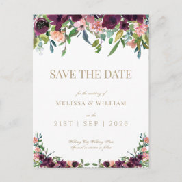 Floral Burgund Wasserfarbe Elfenbeinküste Save the Ankündigungspostkarte