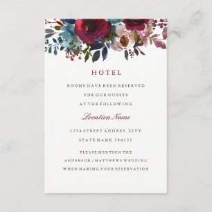 Floral Burgund Wedding Hotel Unterkunftskarten Begleitkarte