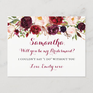 Floral Burgund wird meine Bridesmaid-Karte sein Einladung