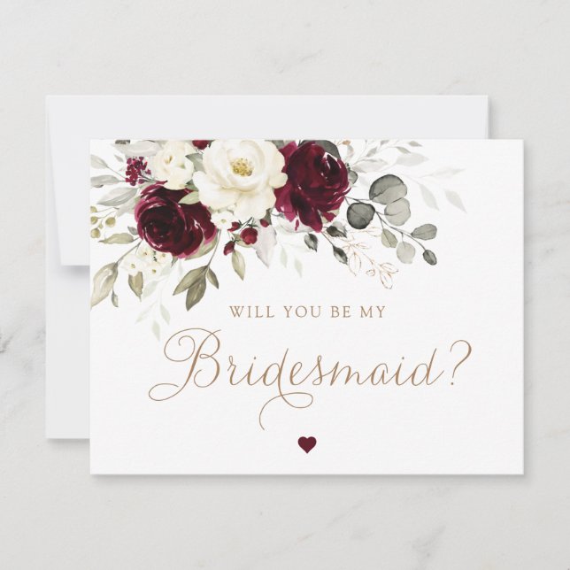 Floral Burgund wird meine Bridesmaierkarte sein Einladung (Vorderseite)