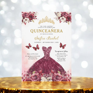 Floral Burgunder Gold Zweisprachig Spanisch Quince Einladung