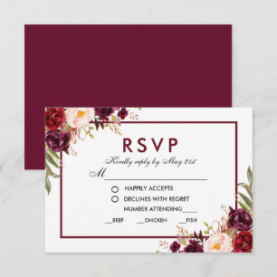 Floral Burgunder Hochzeitsmahl RSVP BG Karte