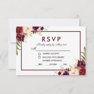 Floral Burgunder Hochzeitsmahlzeit RSVP Karte