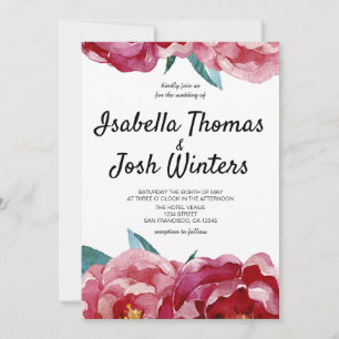 Floral burgunderrote Marsala-Pfingstrosen-Hochzeit Einladung