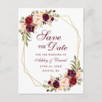 Floral Burgundgoldrahmen Save the Date