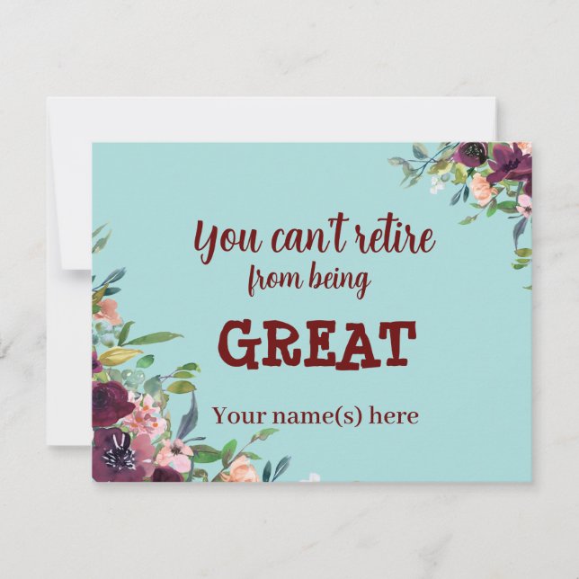 Floral Burgundy Aquamarin Happy Retirement Mitteilungskarte (Vorderseite)