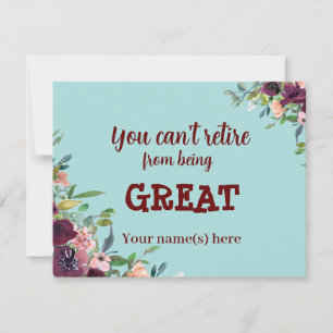 Floral Burgundy Aquamarin Happy Retirement Mitteilungskarte