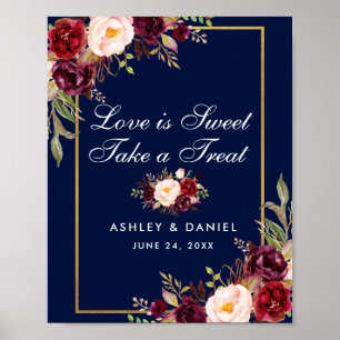 Floral Burgundy Blue Gold Wedding Leckerei Poster
