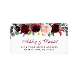 Floral Burgundy Blue Wedding Address Adressaufkleber