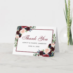 Floral Burgundy Blue Wedding Danke Falten Karte