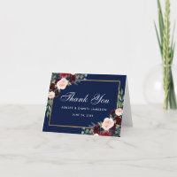 Floral Burgundy Blue Wedding Dankeschön Karte