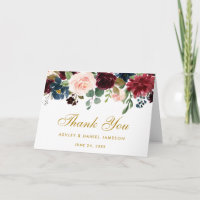 Floral Burgundy Blue Wedding Gold Danke Falten Kar