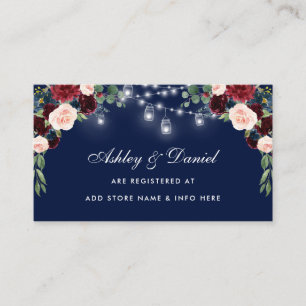 Floral Burgundy Blue Wedding Registry Insert Card