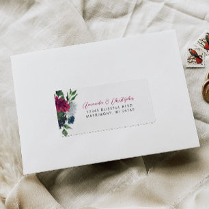 Floral Burgundy Blue Wedding RSVP-Adresse Adressaufkleber