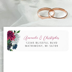 Floral Burgundy Blue Wedding Rücksendeadresse