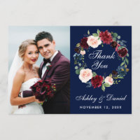 Floral Burgundy Blue Wreath Wedding Dankcard
