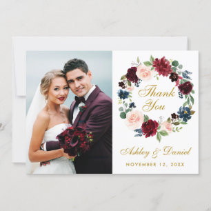 Floral Burgundy Blue Wreath Wedding Gold Danke B