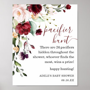 Floral Burgundy Blush Schnuller Hunt Sign Poster