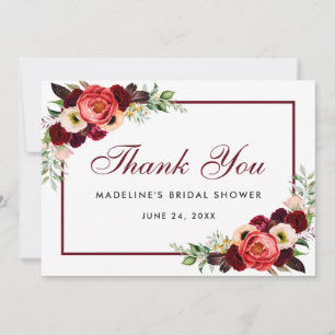 Floral Burgundy Boho Brautparty Danke Card B Save The Date