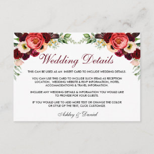 Floral Burgundy Boho Wedding Details Beilage Karte