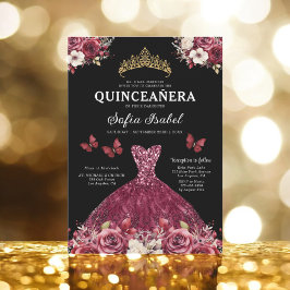 Floral Burgundy Butterfly Prinzessin Quinceanera Einladung