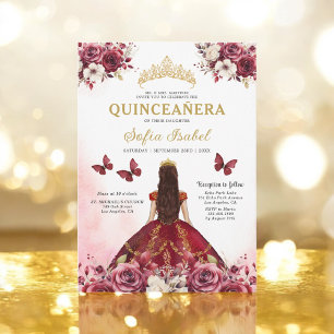 Floral Burgundy Butterfly Prinzessin Quinceanera Einladung