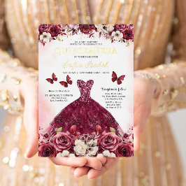 Floral Burgundy Butterfly Prinzessin Quinceanera Folieneinladung