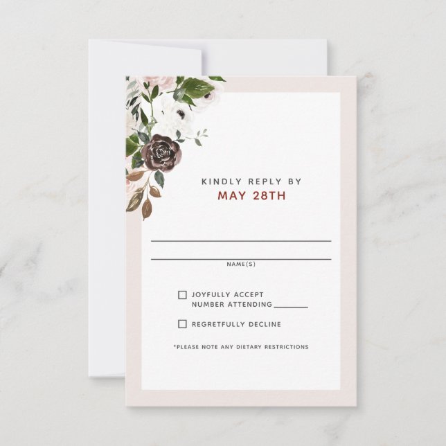 Floral Burgundy Cream Dusty Pink Rose UAWG Wedding RSVP Karte (Vorderseite)