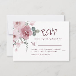 Floral Burgundy Dusty Pink Rose Wedding RSVP