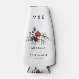 Floral Burgundy Elegante Script-Gastgeschenk Hochz Flaschenkühler