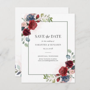 Floral Burgundy Eukalyptus Wedding Save the Date