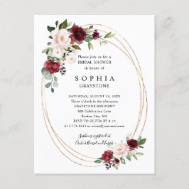 Floral Burgundy Gold Abstraktes Brautparty Einladungspostkarte