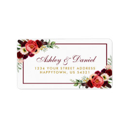 Floral Burgundy Gold Boho Wedding Address Adressaufkleber
