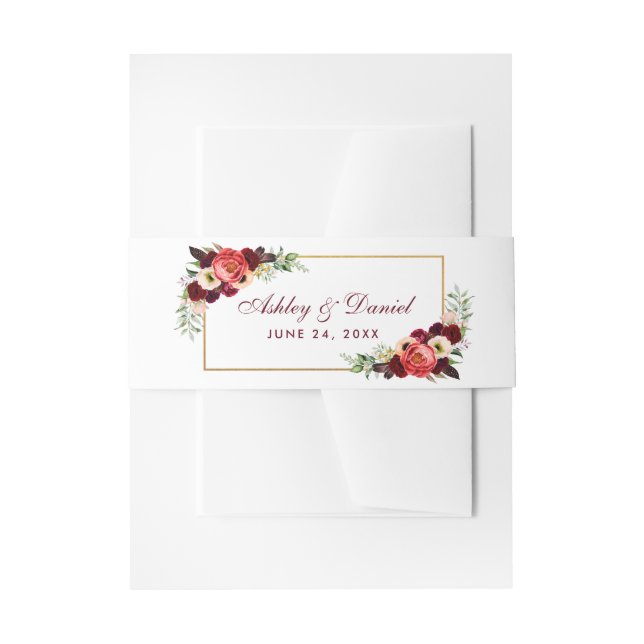 Floral Burgundy Gold Boho Wedding Einladungsbanderole (Vorderseite Beispiel)