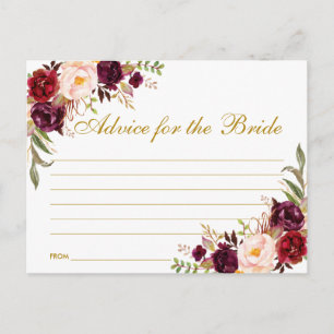 Floral Burgundy Gold Brautparty Advice Card L Postkarte