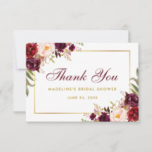 Floral Burgundy Gold Brautparty Danke B Einladung