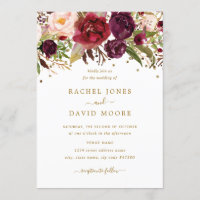 Floral Burgundy Gold Confetti Wedding Einladung