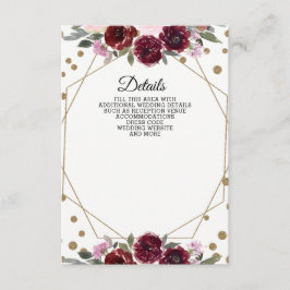 Floral Burgundy Gold Glitzer Geometric Wedding Begleitkarte