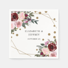 Floral Burgundy Gold Glitzer Geometric Wedding Serviette