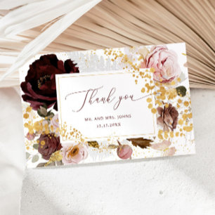 Floral burgundy gold Hochzeit im Herbst danke Ihne Karte