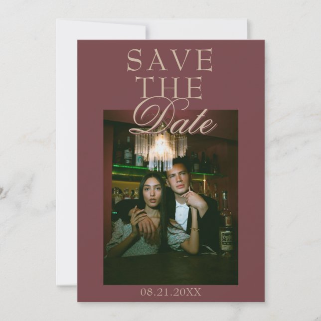 Floral Burgundy Gold Old Money Photo Wedding Save The Date (Vorderseite)