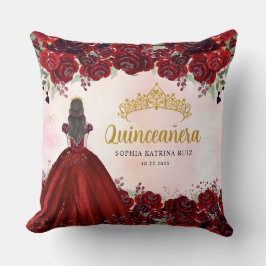 Floral Burgundy Gold Princess Tiara Quinceanera Kissen