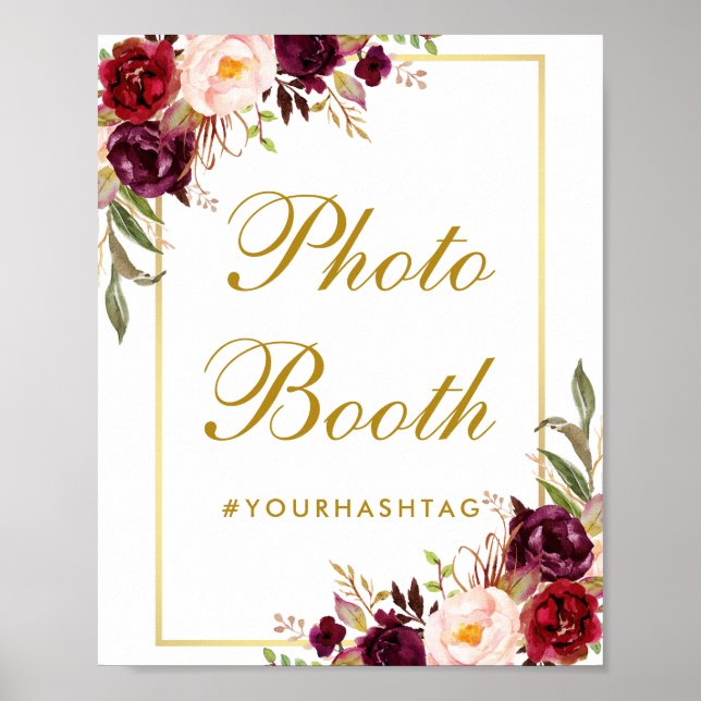 Floral Burgundy Gold Wedding Foto Stand Poster (Vorne)