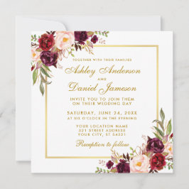Floral Burgundy Gold Wedding Invite Card G Einladung