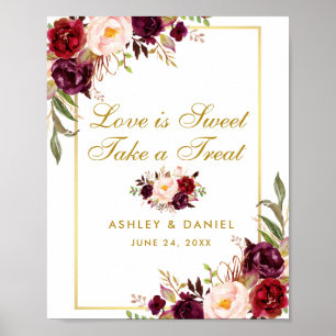 Floral Burgundy Gold Wedding Leckerei Poster