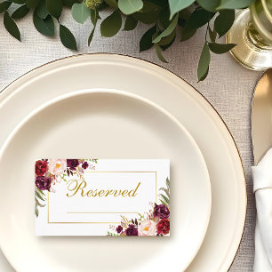 Floral Burgundy Gold Wedding Reserviert Name schre Platzkarte