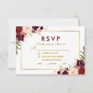 Floral Burgundy Gold Wedding UAWG B RSVP Karte